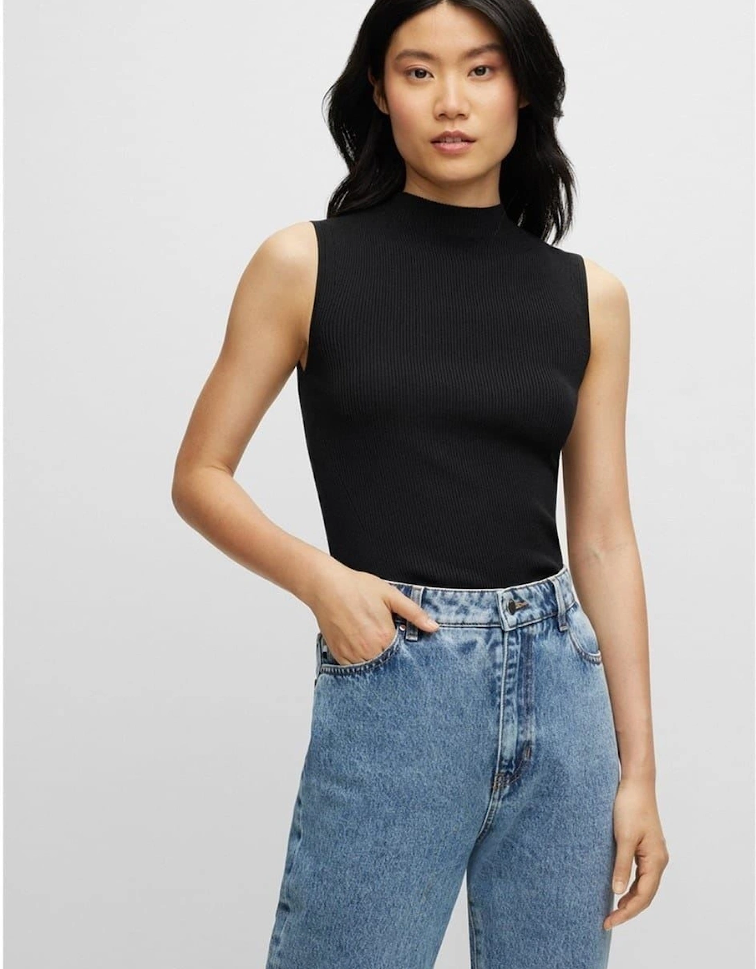 Feskies Knitted Slim Fit Mock Neckline Top