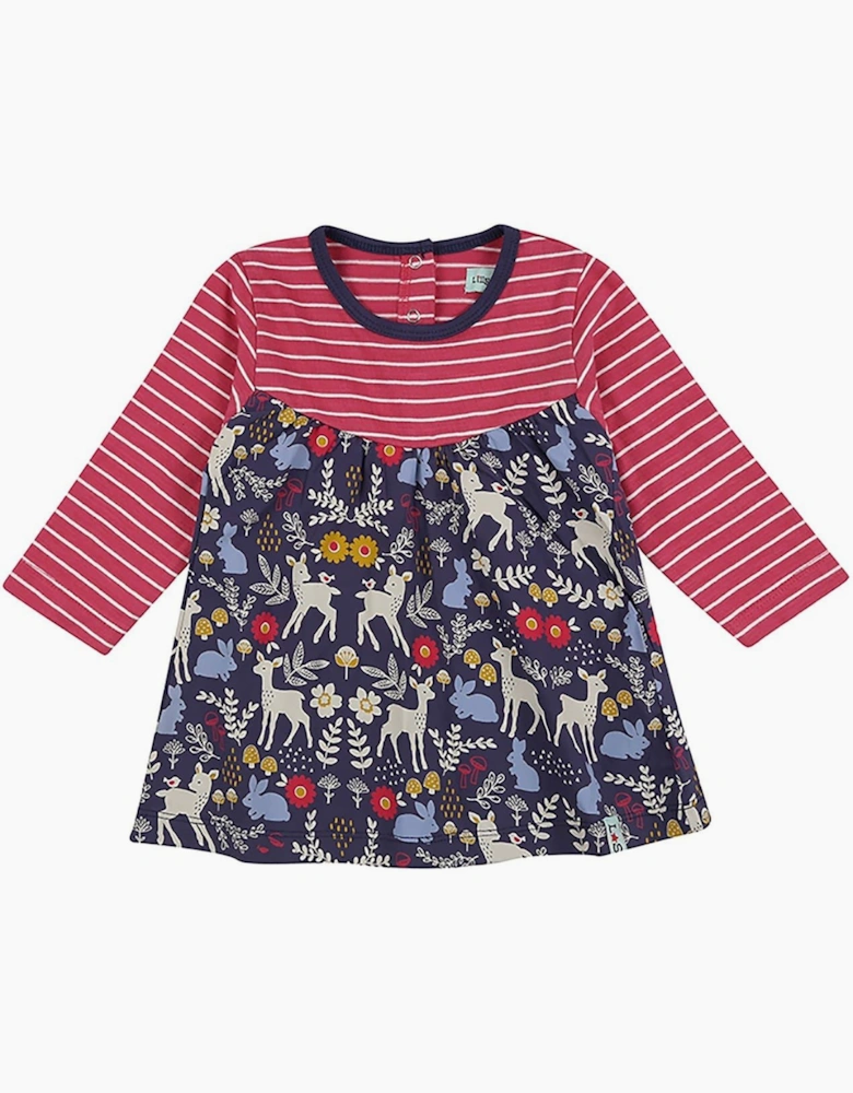 Fabic Mix Crew Neck Mini A-Line Dress
