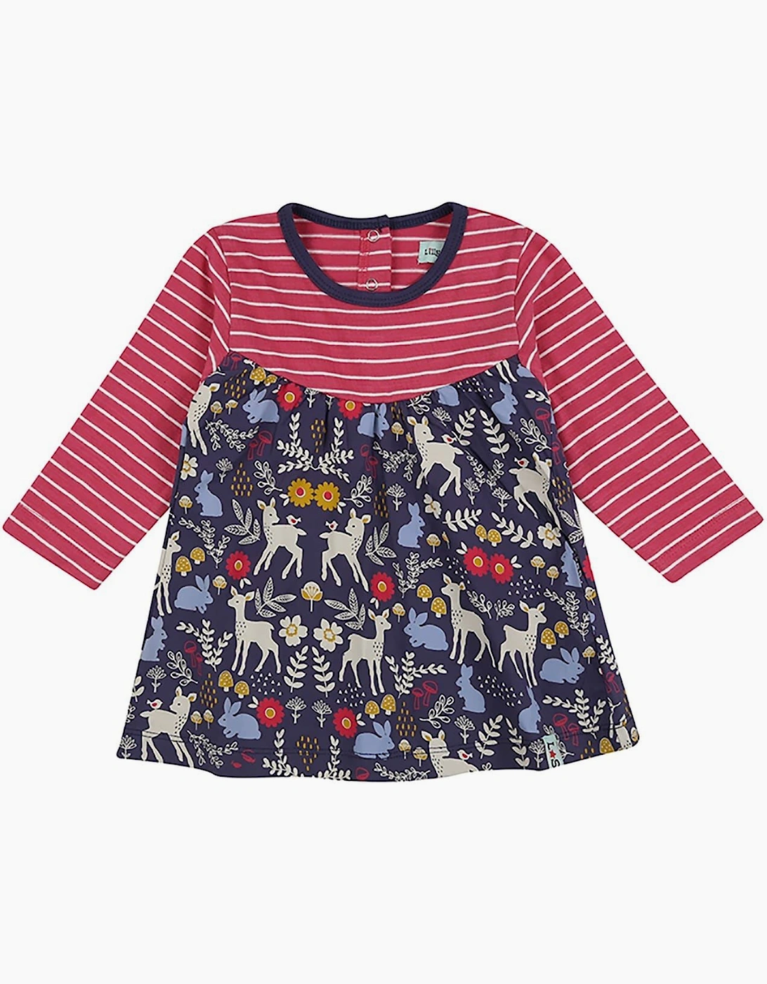 Fabic Mix Crew Neck Mini A-Line Dress