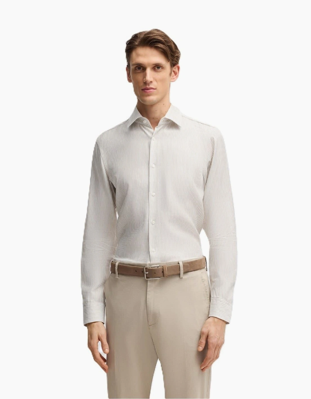 Collared Neck Long Sleeve Regular Fit Oxford Shirt
