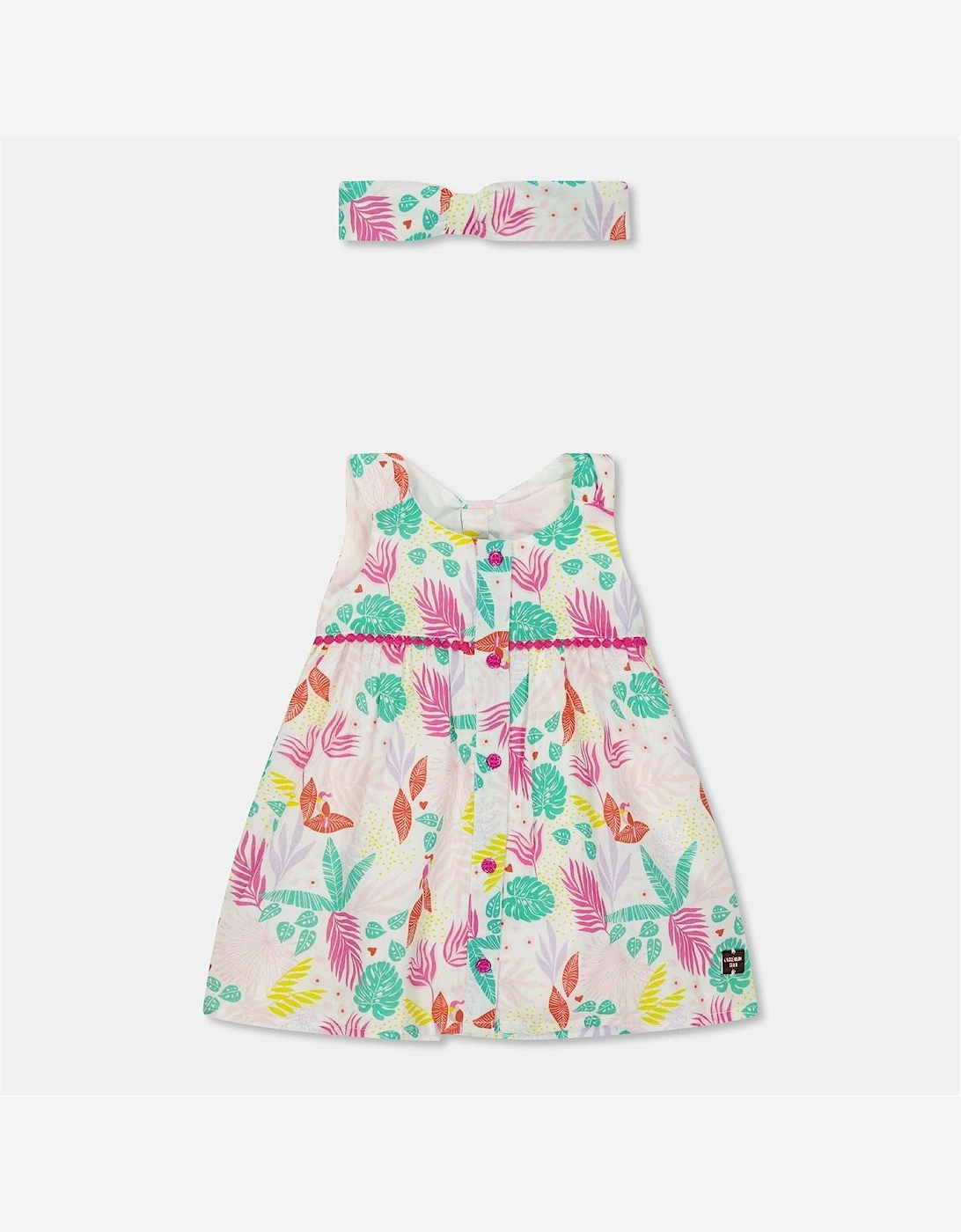 Tropical Patterned Sleeveless Mini A-Line Dress with Hair Band