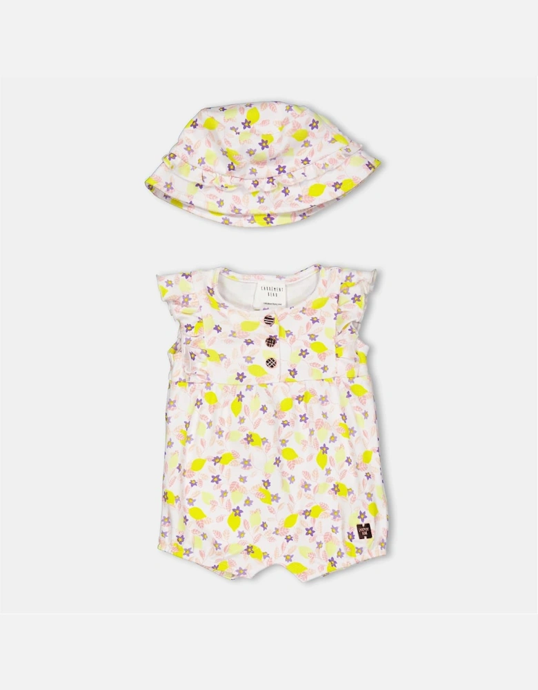 Crew Neck Floral Patterned Sleeveless Playsuit with Hat