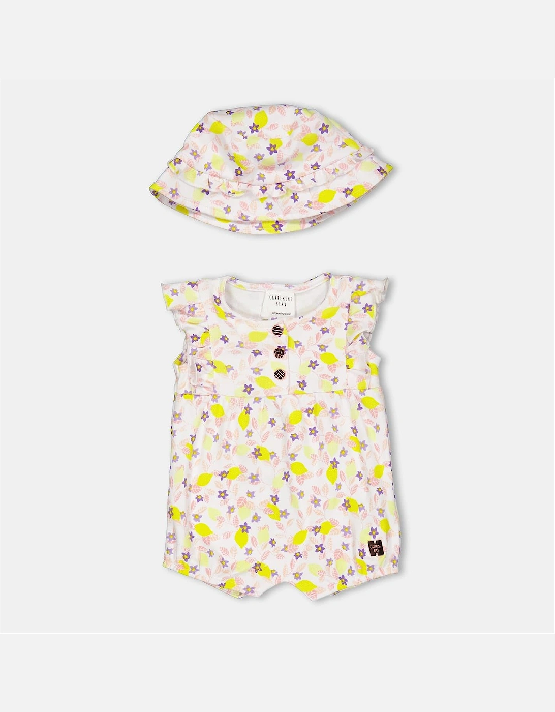Crew Neck Floral Patterned Sleeveless Playsuit with Hat