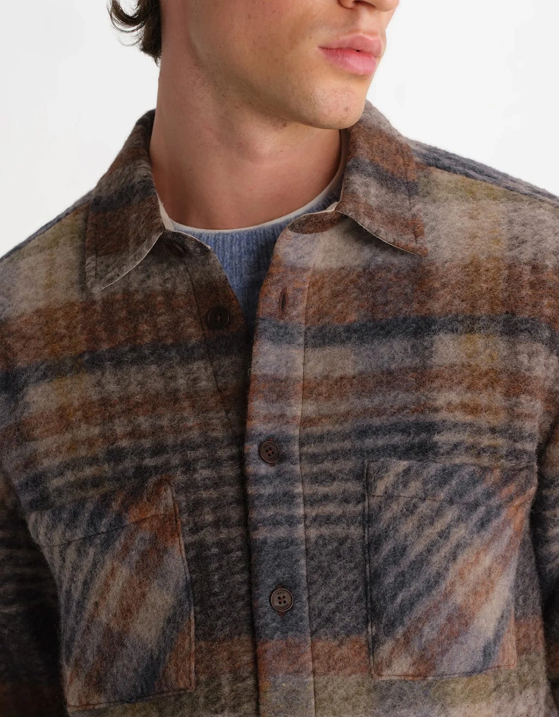 Wax London Whiting Ari Wool Blend Check Overshirt