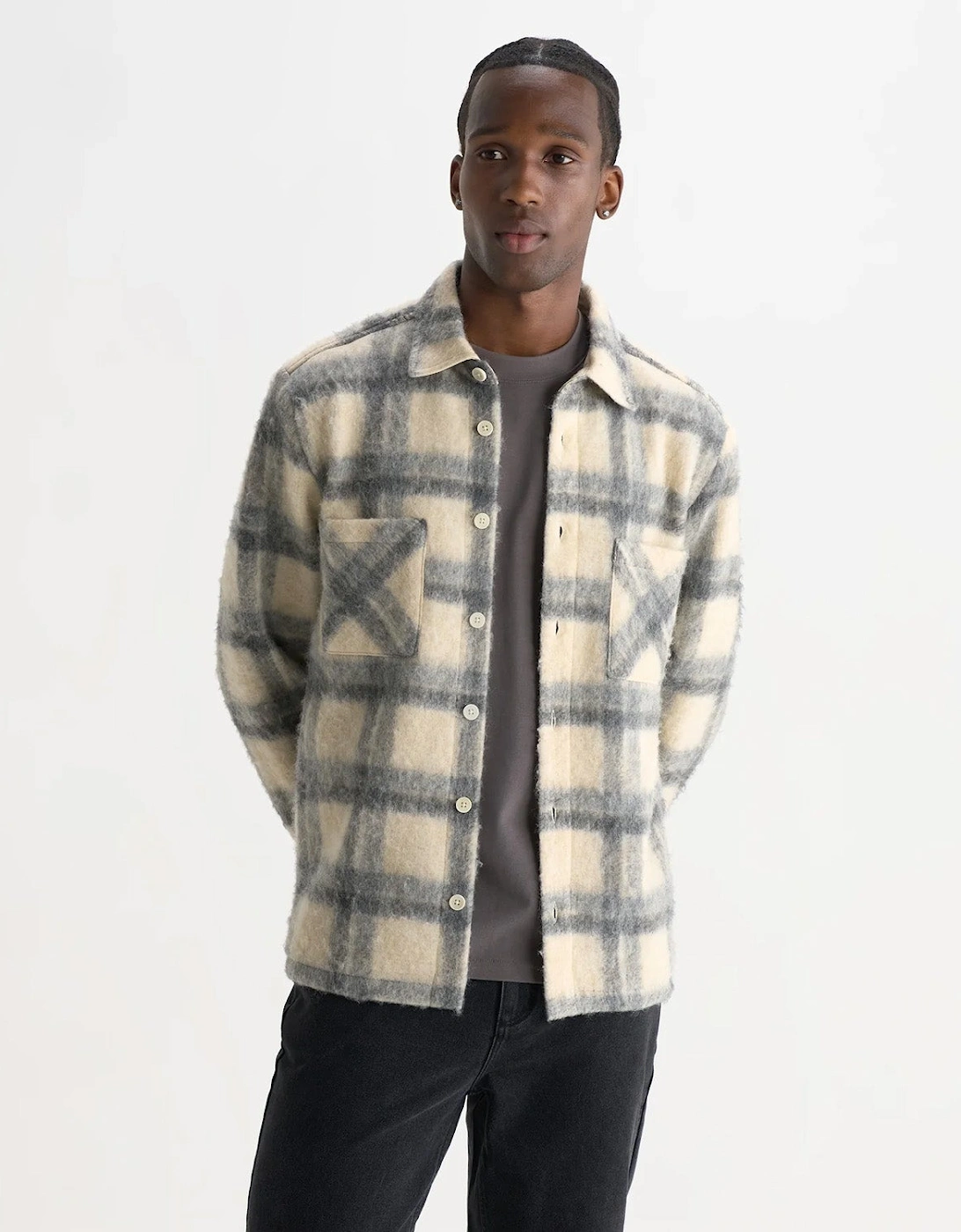 Wax London Whiting Ash Wool Blend Check Overshirt