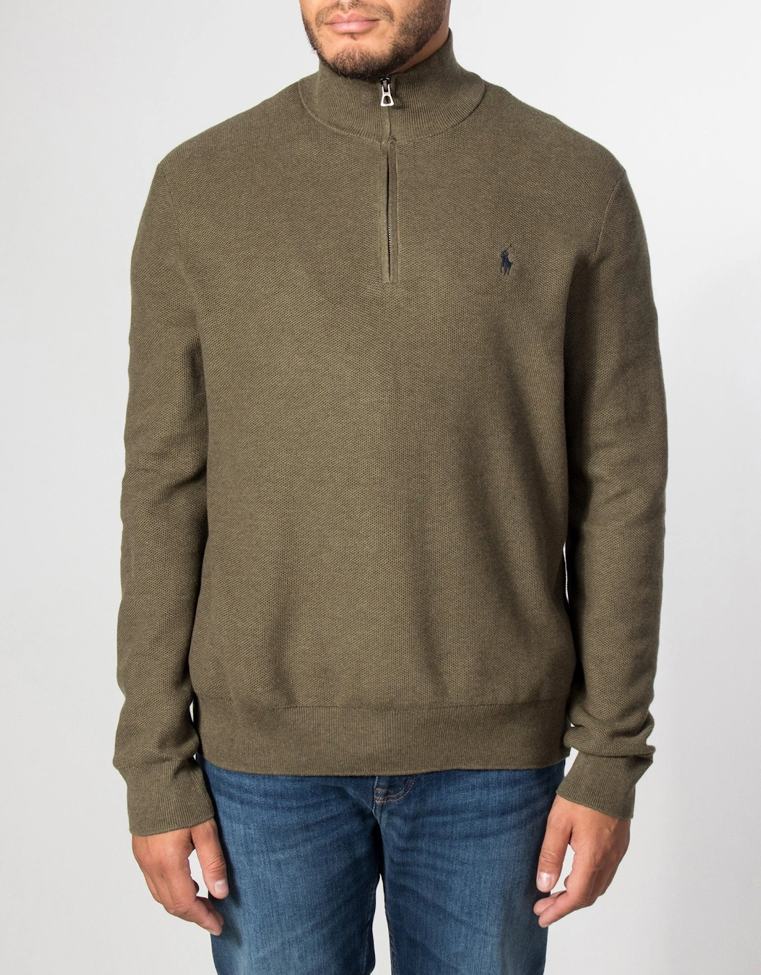 Quarter Zip Cotton Mesh Knitted Jumper