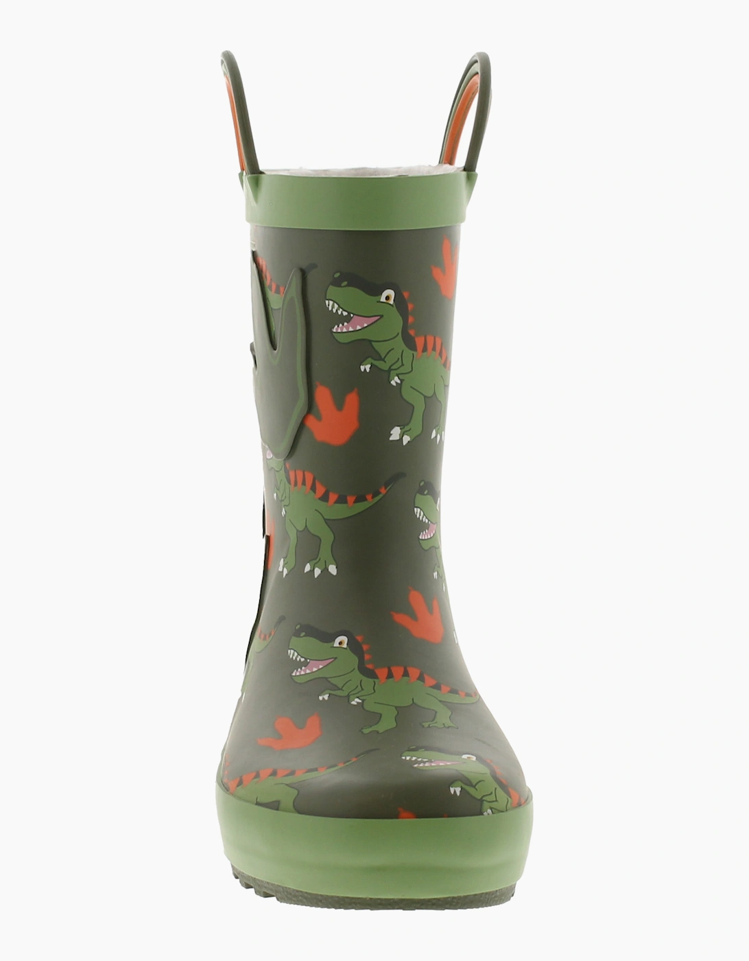 Dinosaur Hunter Younger Childrens Wellies Spike Pull On green UK Size