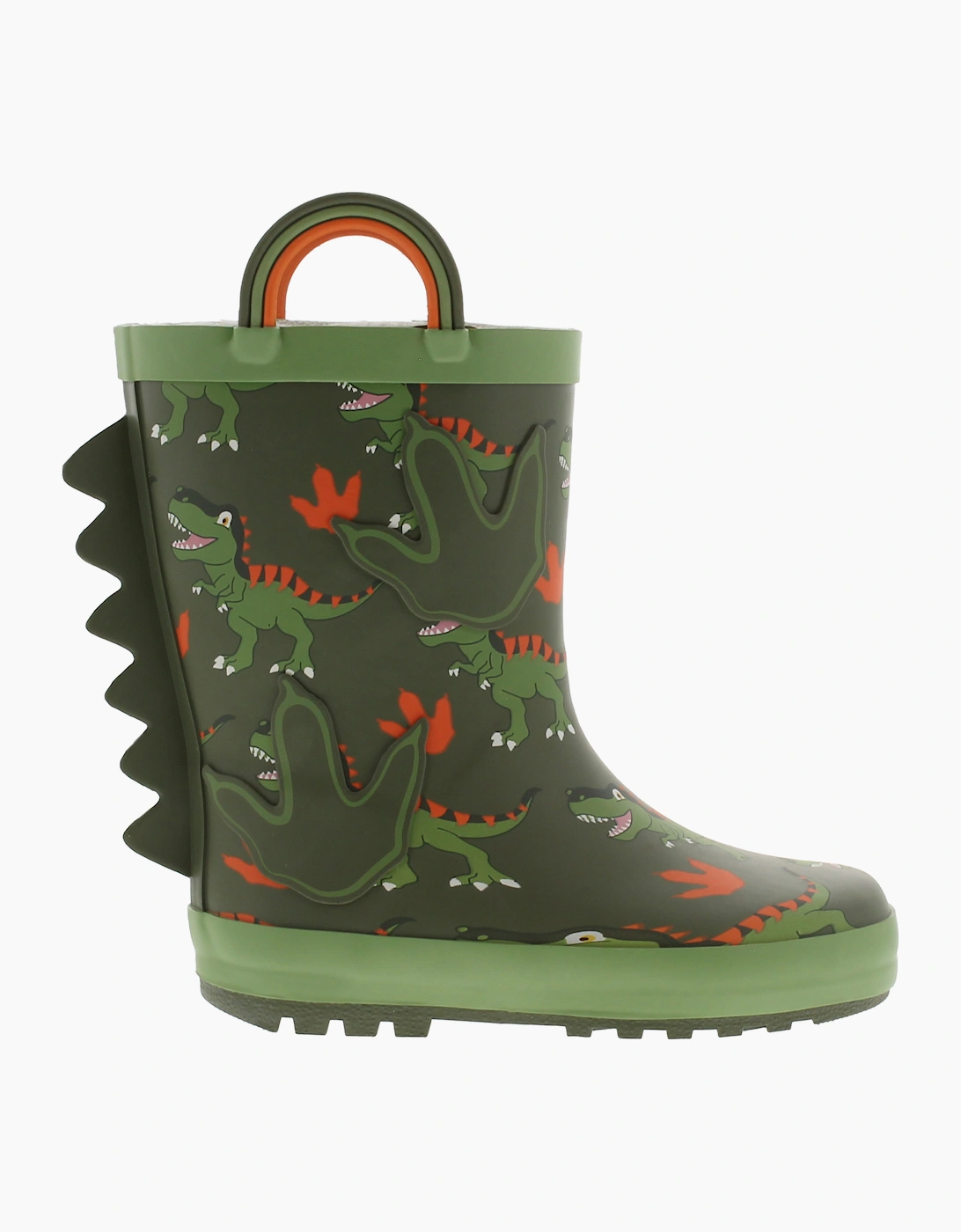 Dinosaur Hunter Younger Childrens Wellies Spike Pull On green UK Size