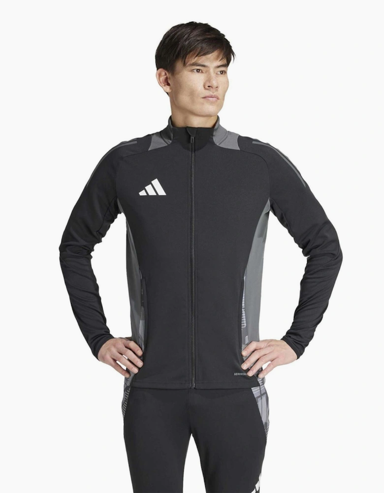 Geometric Patterned Track Jacket with Zipped Pocket and Three Bar Logo