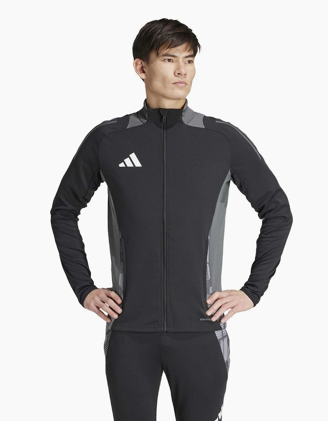 Geometric Patterned Track Jacket with Zipped Pocket and Three Bar Logo