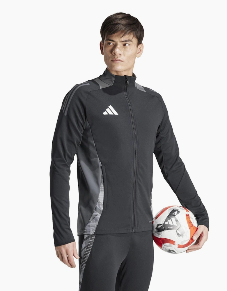 Geometric Patterned Track Jacket with Zipped Pocket and Three Bar Logo