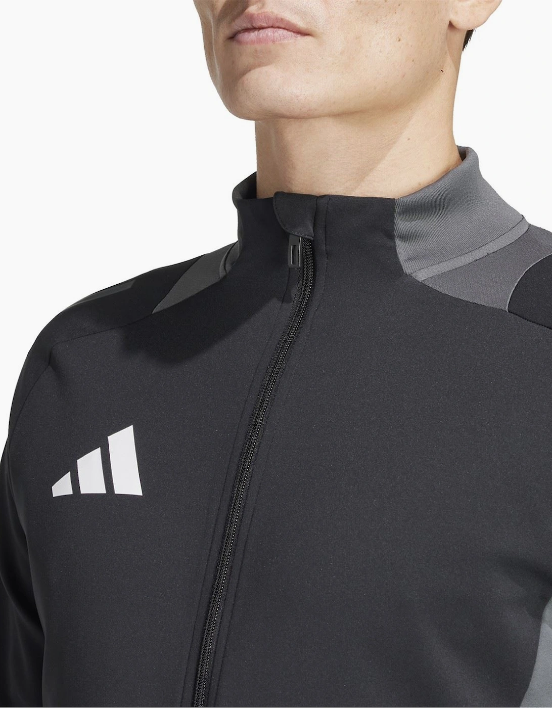 Geometric Patterned Track Jacket with Zipped Pocket and Three Bar Logo