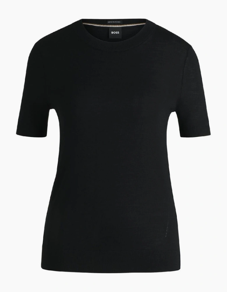 Crew Neck Ribbed Collar Short Sleeve Jersey Sweater