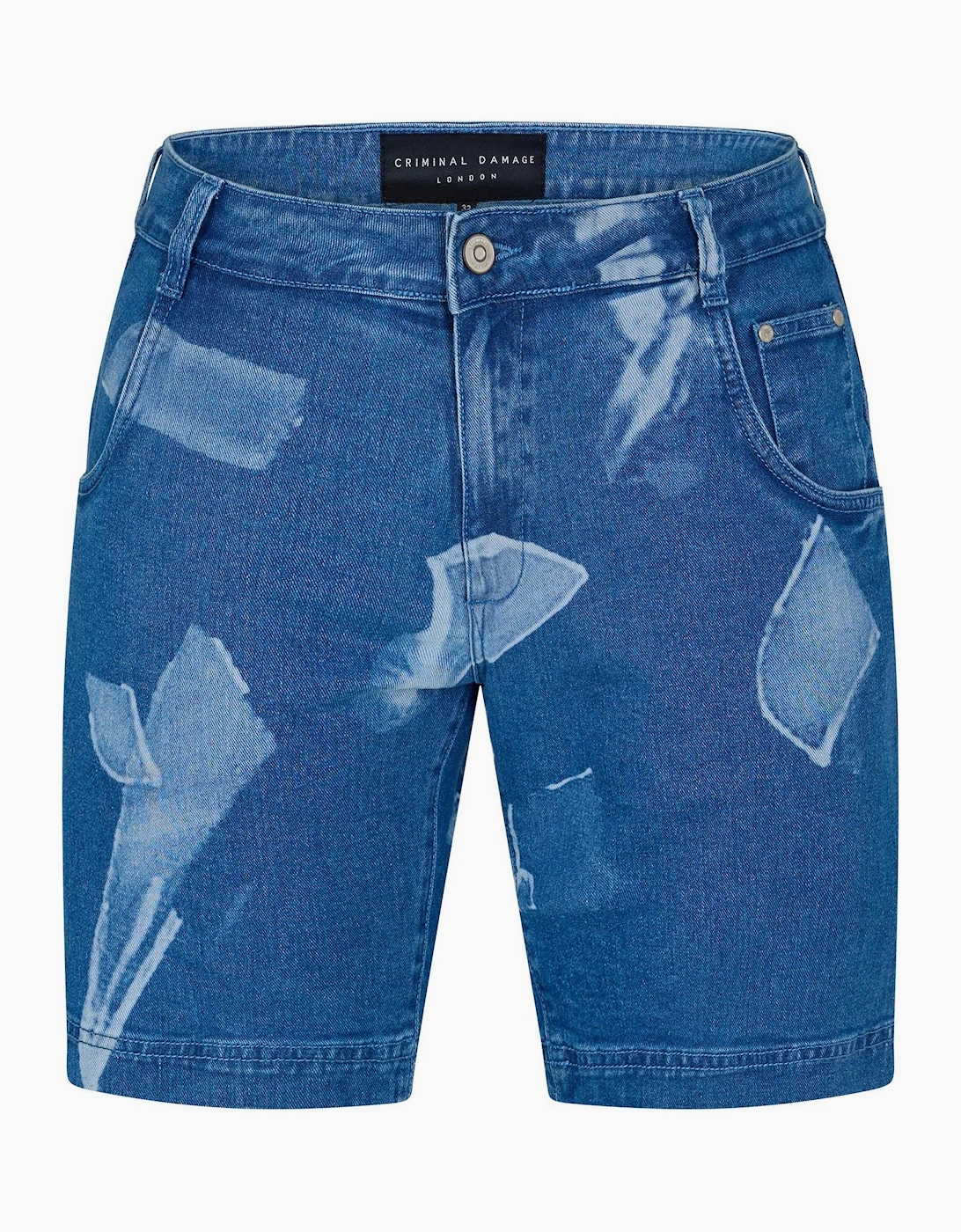 Bleached Patterned Shard Denim Bermuda Shorts