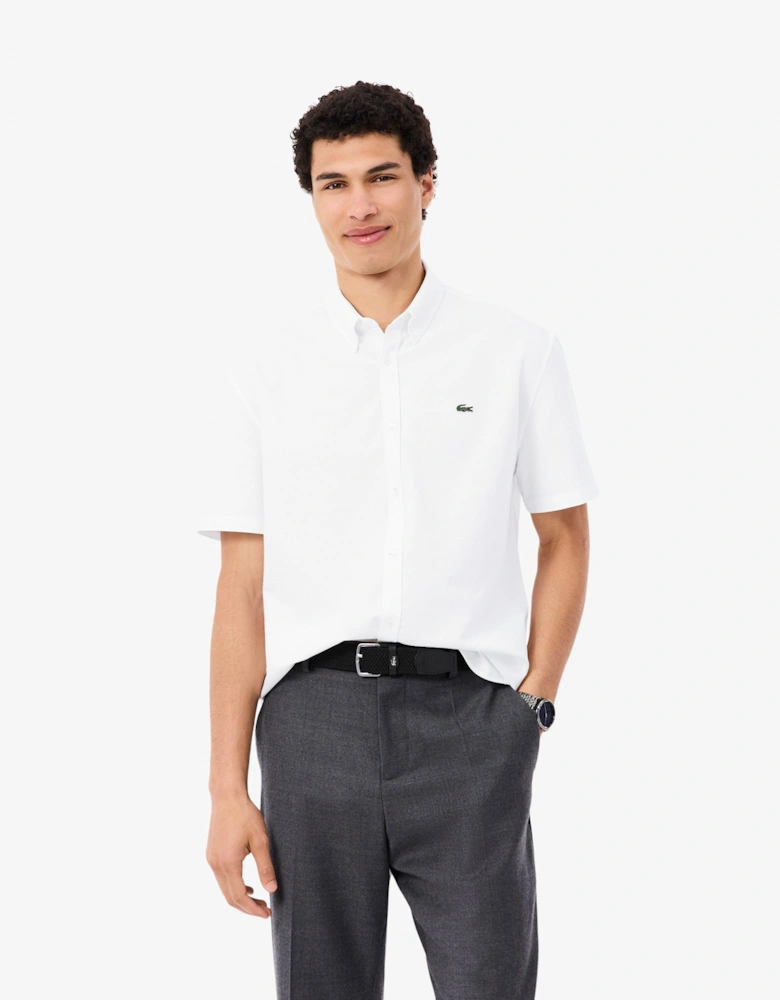 Lacoste Regular Fit Mens Oxford Shirt - White/White 800