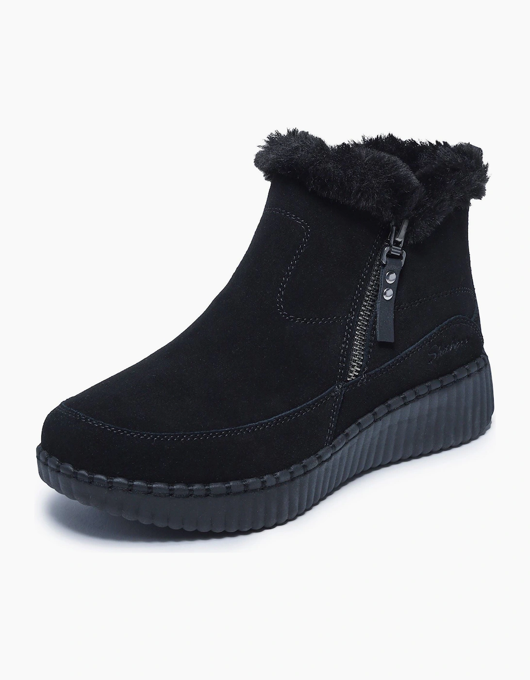 Skechers Wilshire BLVD Fresh Zip Leather Women's Black Suede/Faux Fur Boots