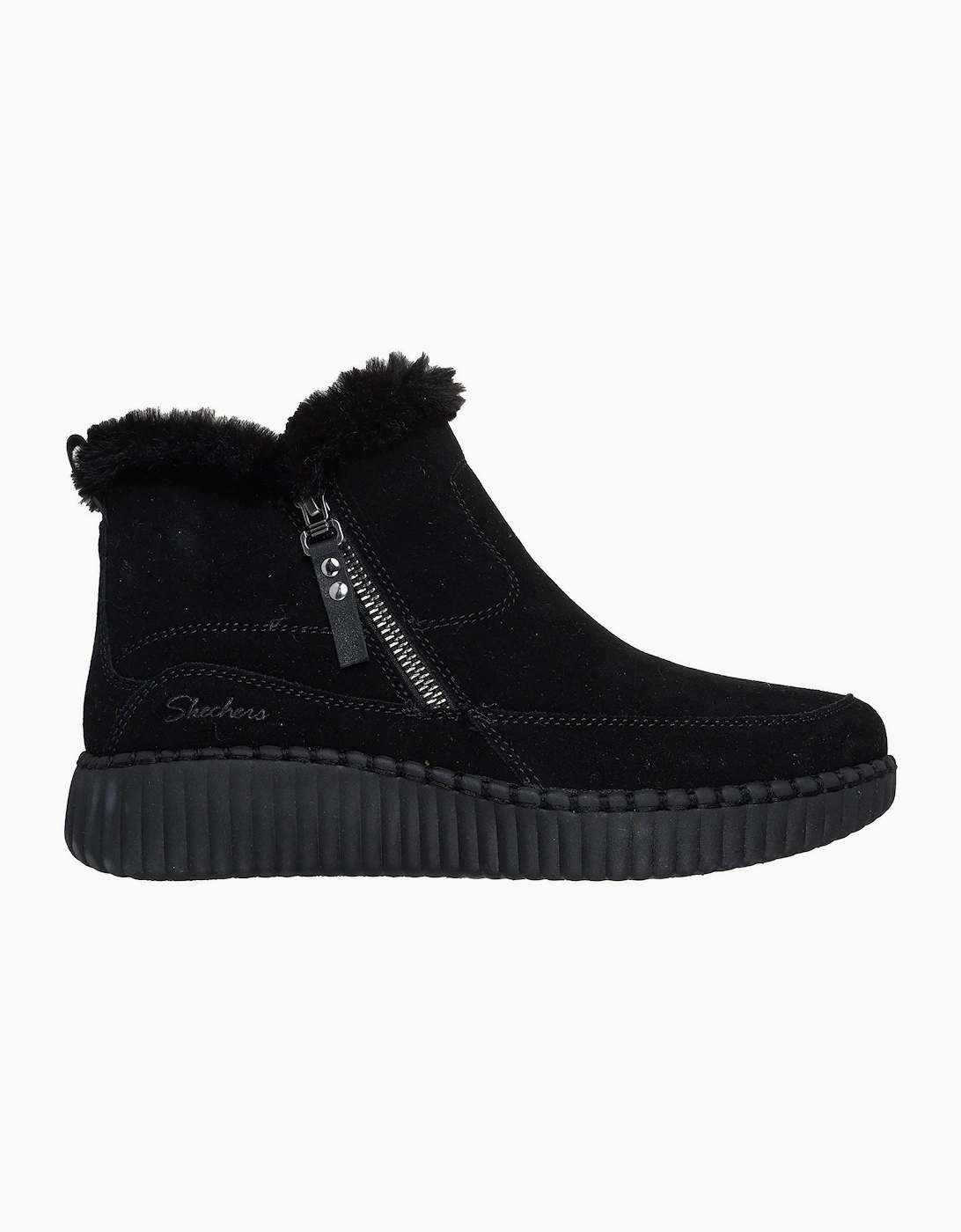Skechers Wilshire BLVD Fresh Zip Leather Women's Black Suede/Faux Fur Boots