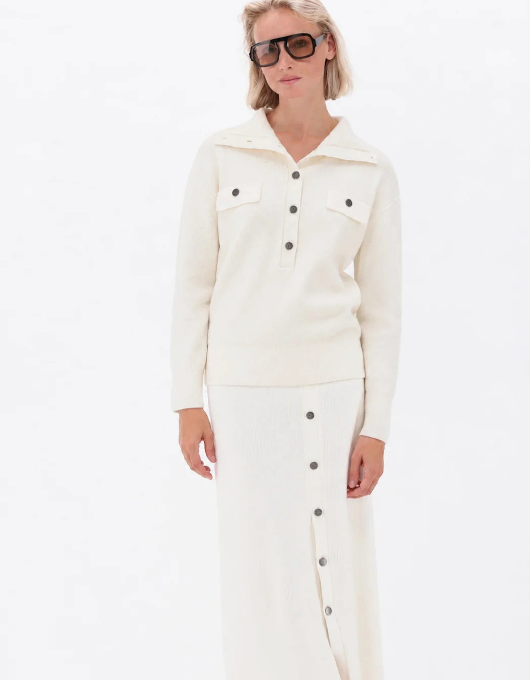 Aspen knit maxi skirt with buttons - Winter White