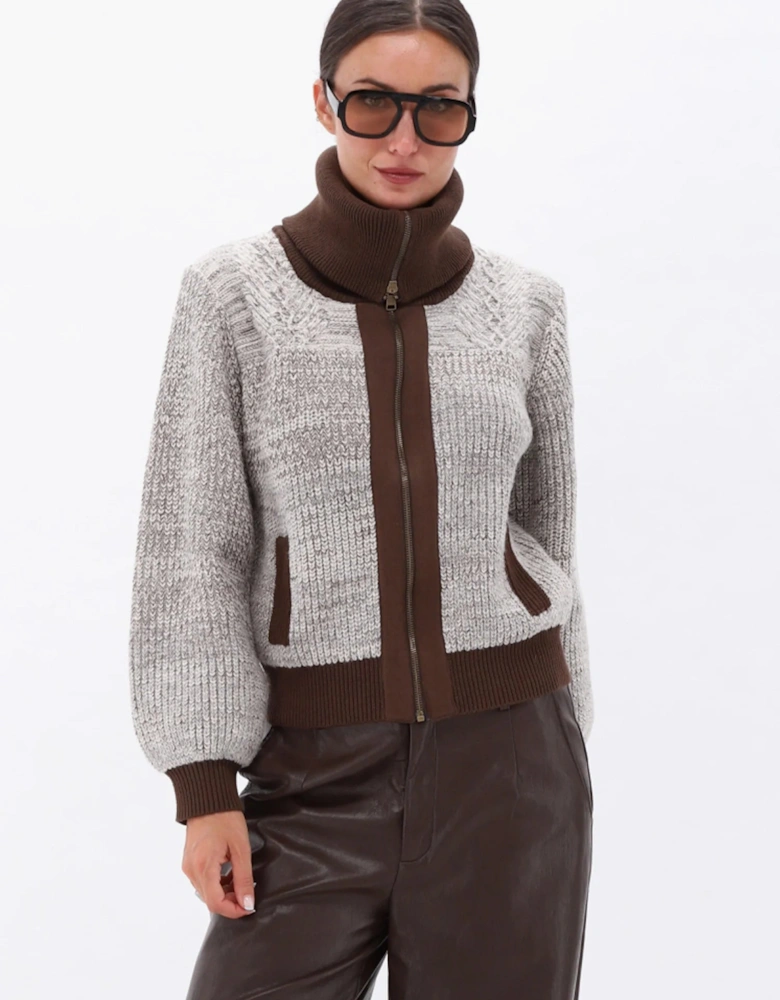 Verbier zip knit in oatmeal and chocolate