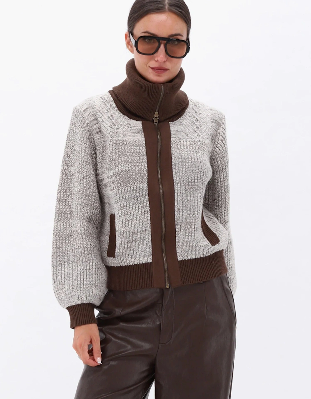 Verbier zip knit in oatmeal and chocolate