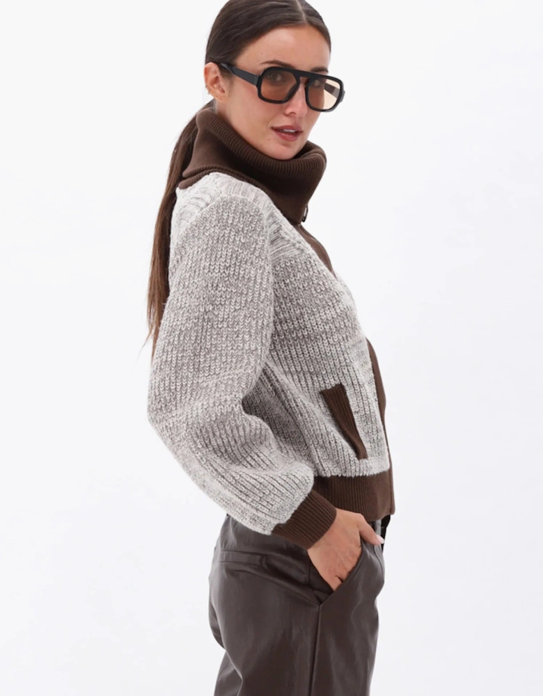 Verbier zip knit in oatmeal and chocolate