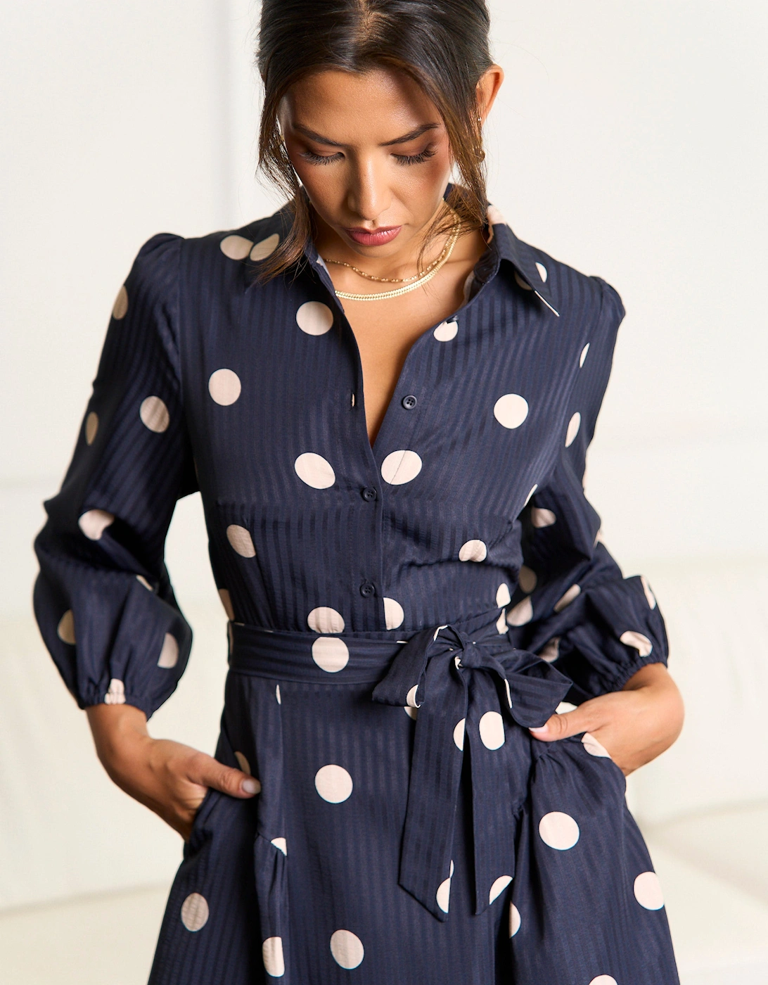 Navy Spot Jacquard Fit And Flare Dress
