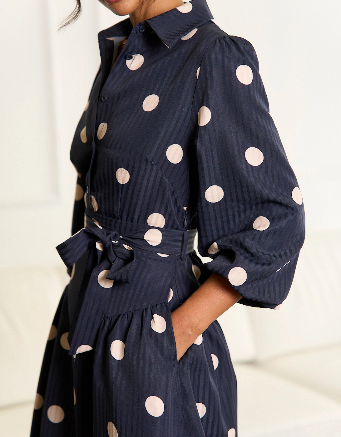 Navy Spot Jacquard Fit And Flare Dress