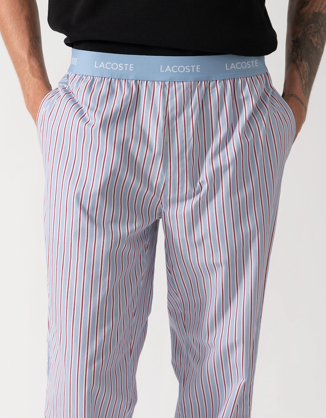 Lacoste Striped Poplin Loungeware Mens Pyjama Pants - Aphylla/White/Bordeaux UZI