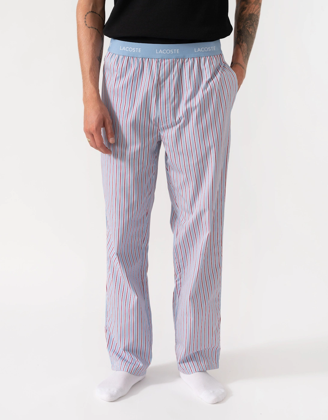Lacoste Men's Lacoste Striped Poplin Loungeware Mens Pyjama Pants - Aphylla/White/Bordeaux UZI
