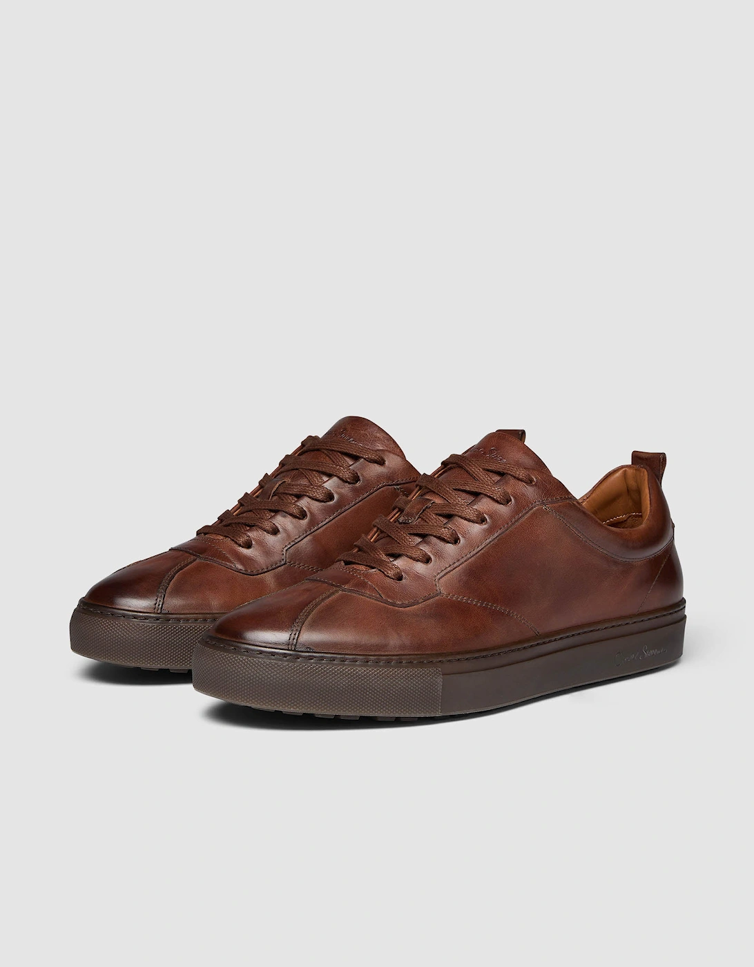Oliver Sweeney Men's Oliver Sweeney Ermida Mens Hand Finished Calf Leather Trainers - Dark Tan - Brown