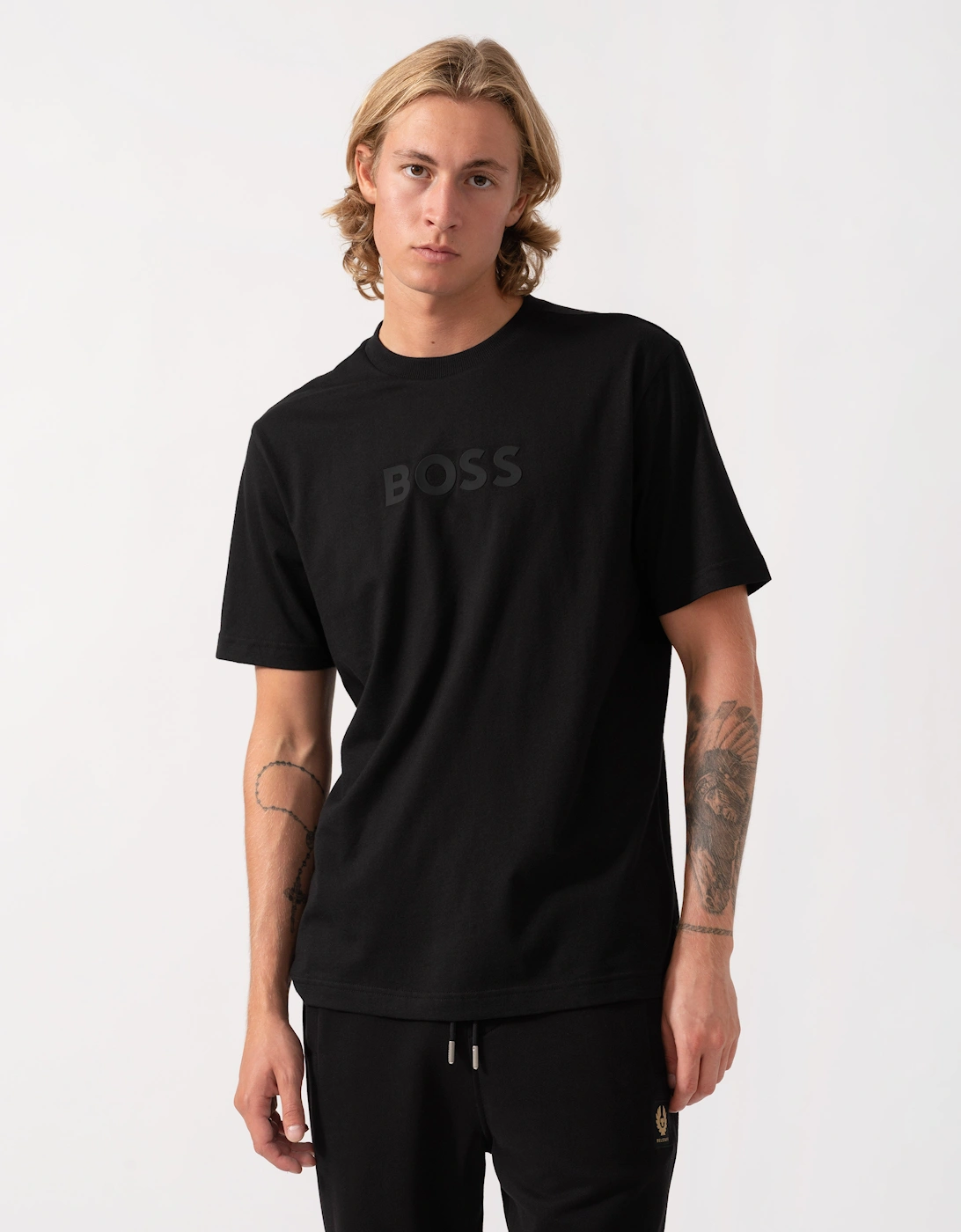 Boss Men's BOSS Green Mens Relaxed-fit T-Shirt in stretch cotton with tonal logo - Black 001