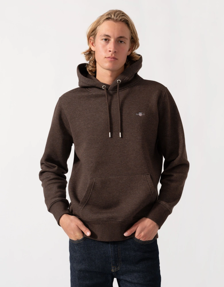 GANT Mens Regular Fit Shield Logo Pullover Hoodie - 284 Black Brown Melange