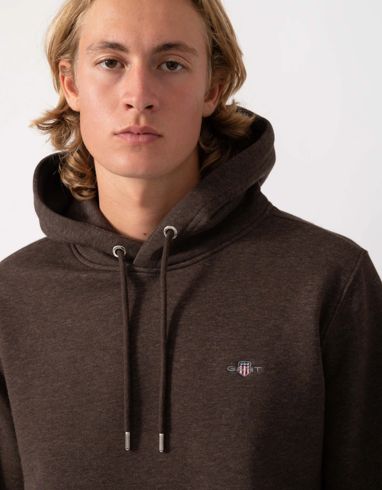 GANT Mens Regular Fit Shield Logo Pullover Hoodie - 284 Black Brown Melange