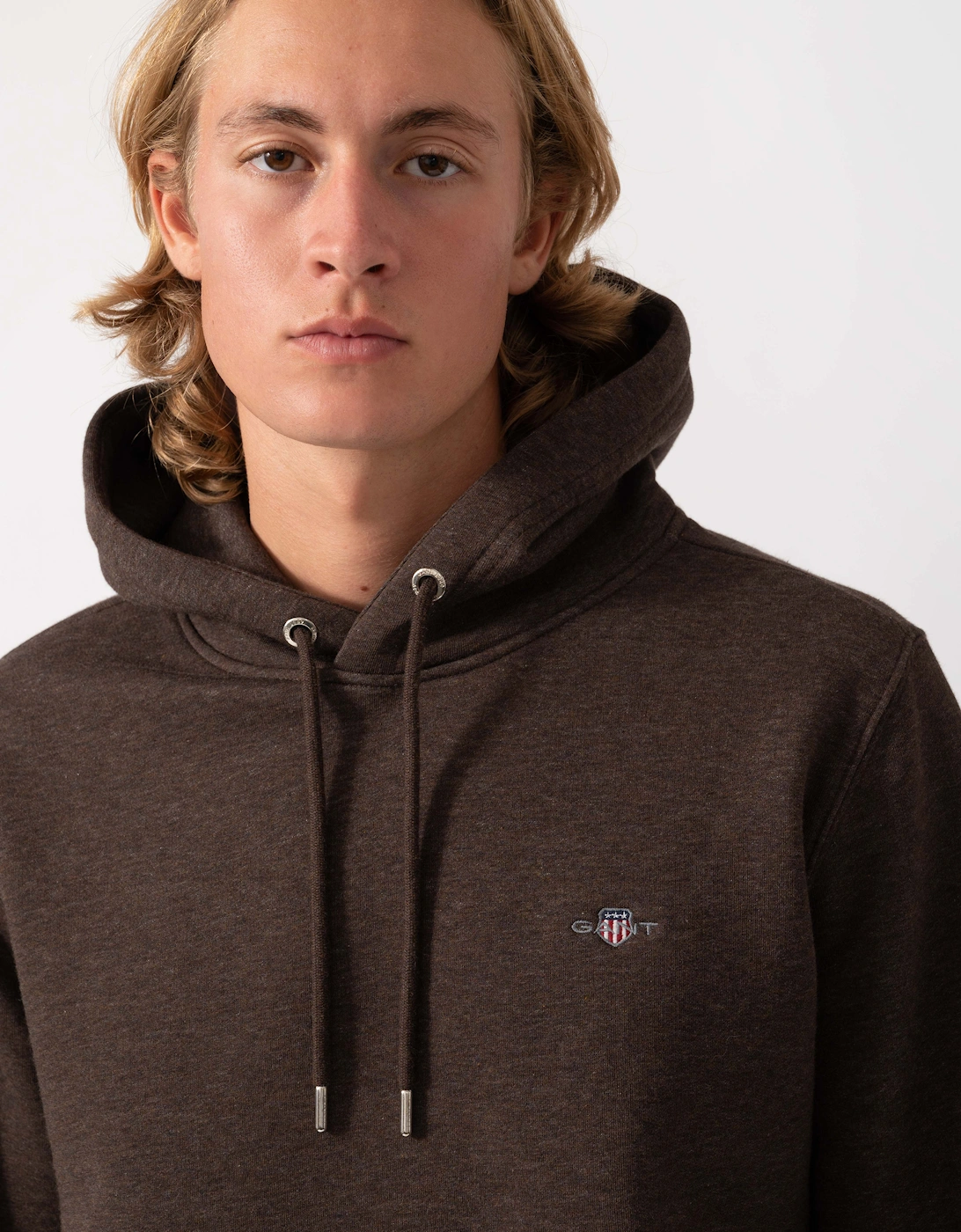 GANT Mens Regular Fit Shield Logo Pullover Hoodie - 284 Black Brown Melange