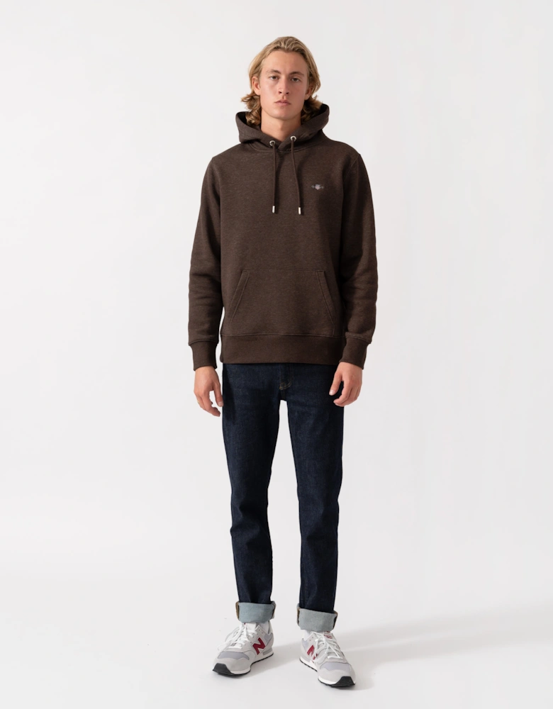 GANT Mens Regular Fit Shield Logo Pullover Hoodie - 284 Black Brown Melange