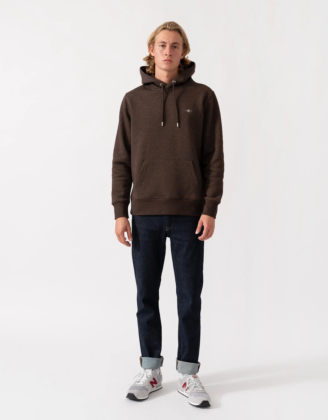 GANT Mens Regular Fit Shield Logo Pullover Hoodie - 284 Black Brown Melange