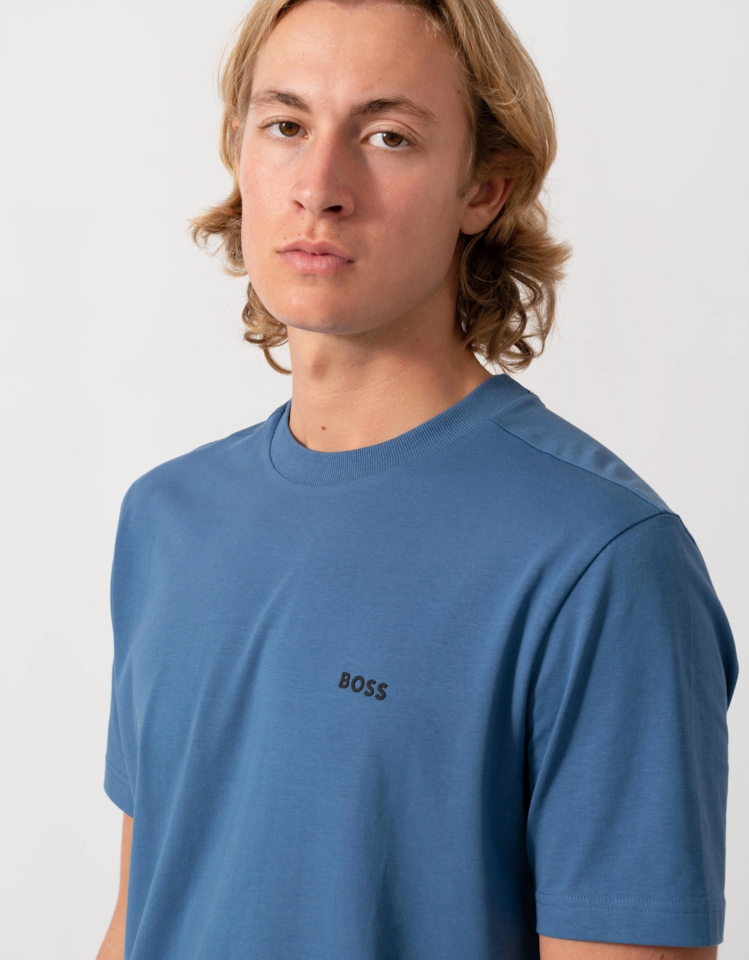 BOSS Green Tee Mens Stretch Cotton T-Shirt with Contrast Logo - Medium Blue 427