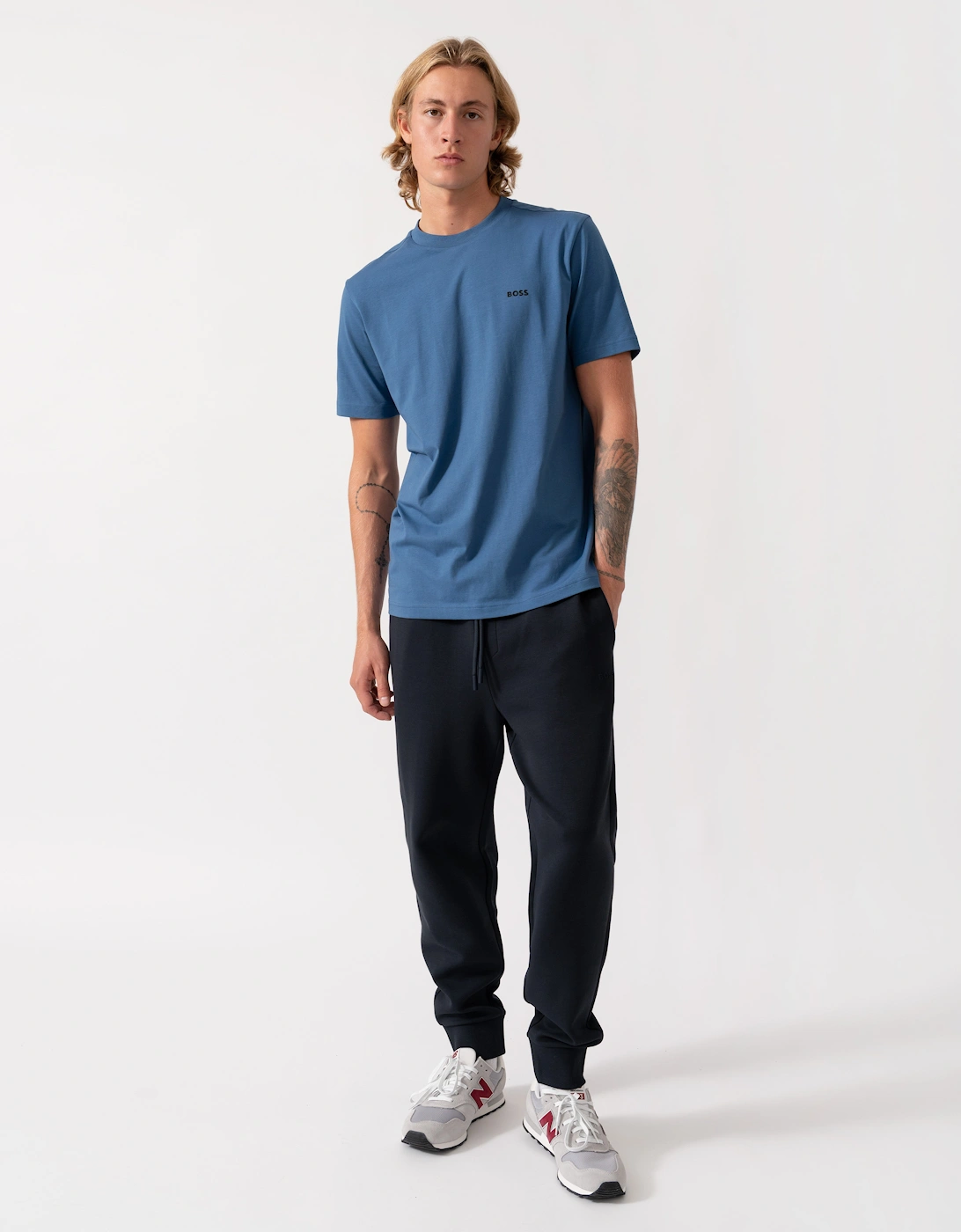 BOSS Green Tee Mens Stretch Cotton T-Shirt with Contrast Logo - Medium Blue 427