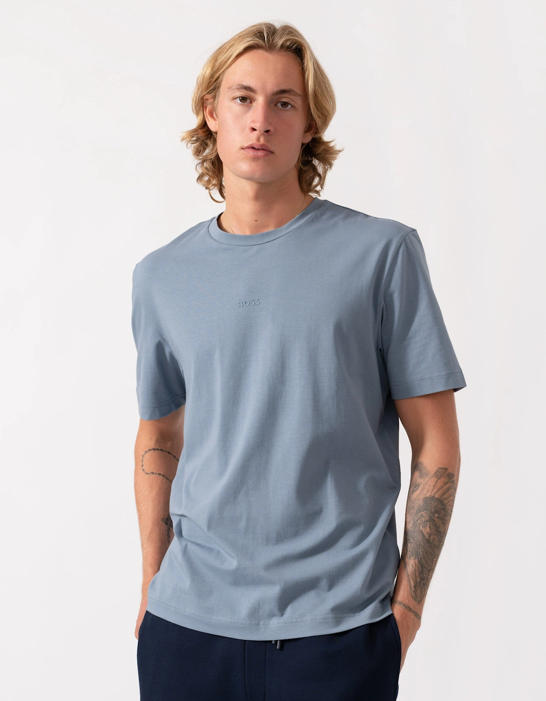 Boss Men's BOSS Orange TChup Mens Crew Neck Small Logo T-Shirt  - Medium Blue 424 - Grey