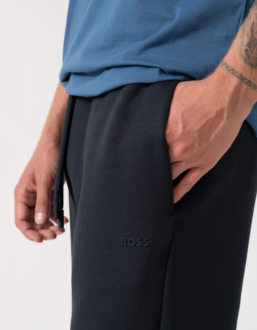 BOSS Green Hadiko Mens Stretch-cotton track pants with puff-print logo - Dark Blue 402