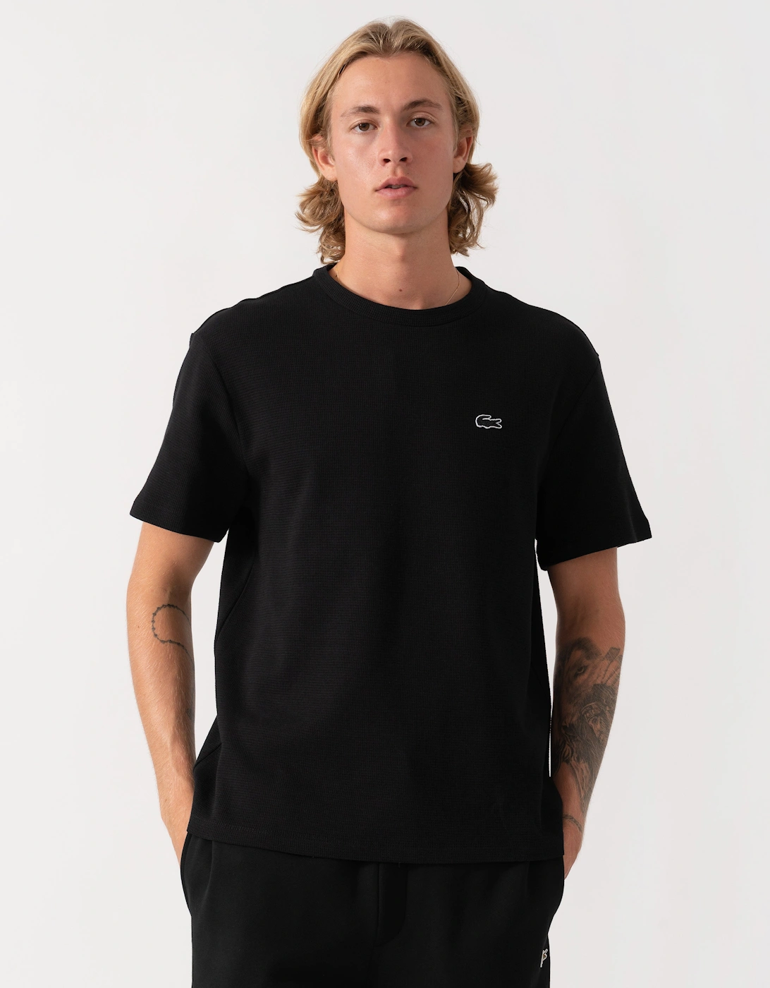 Lacoste Waffled Cotton Mens Loungewear T-Shirt - Black 031