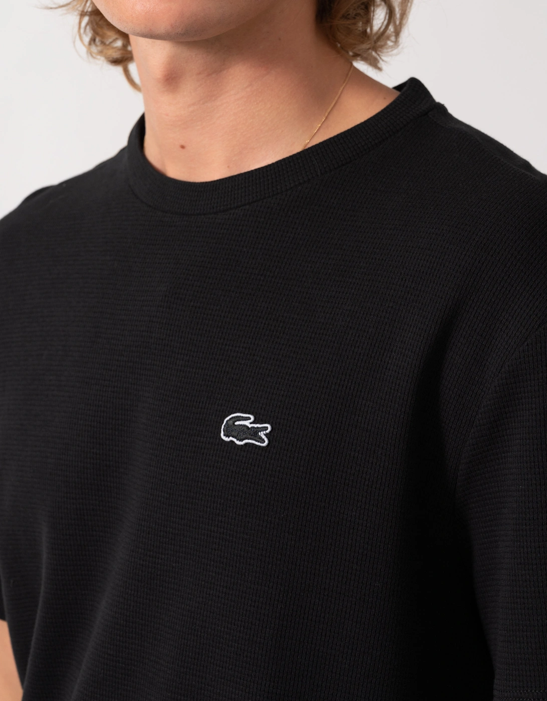 Lacoste Waffled Cotton Mens Loungewear T-Shirt - Black 031
