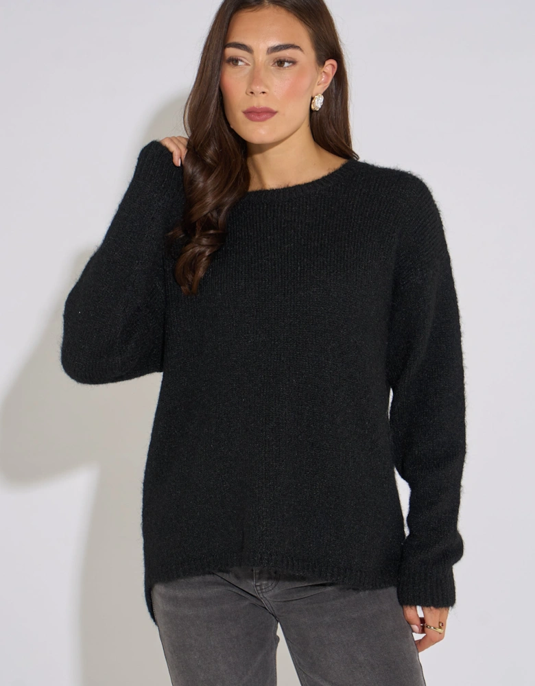 Black Long Sleeve Jewelled Back Knit Jumper