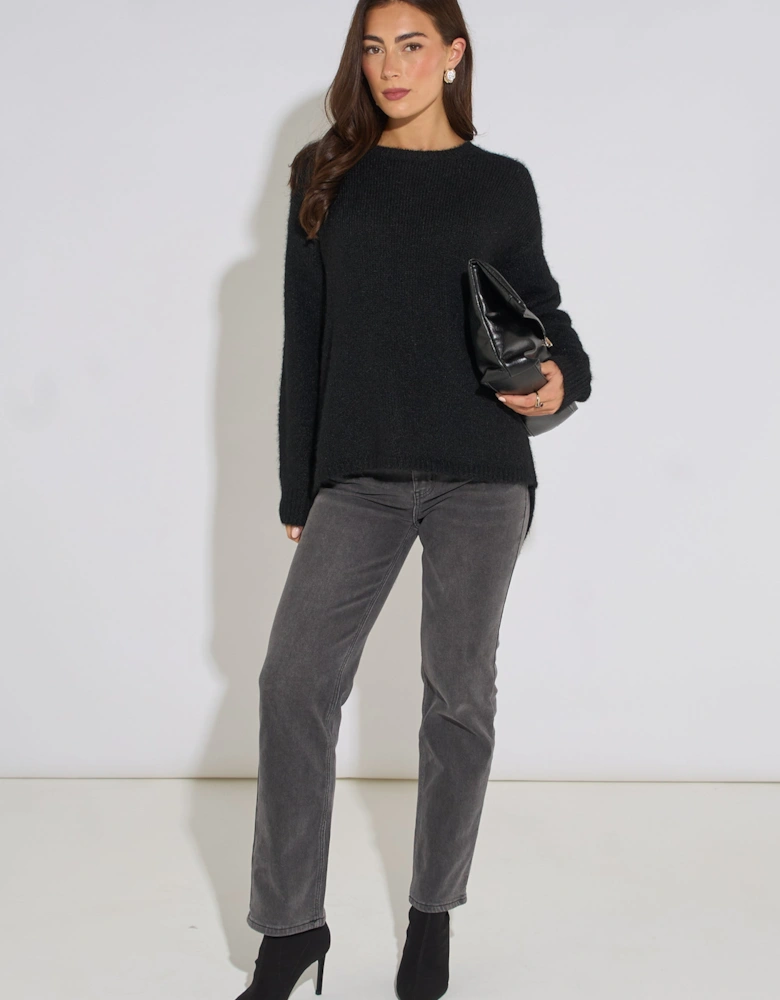 Black Long Sleeve Jewelled Back Knit Jumper