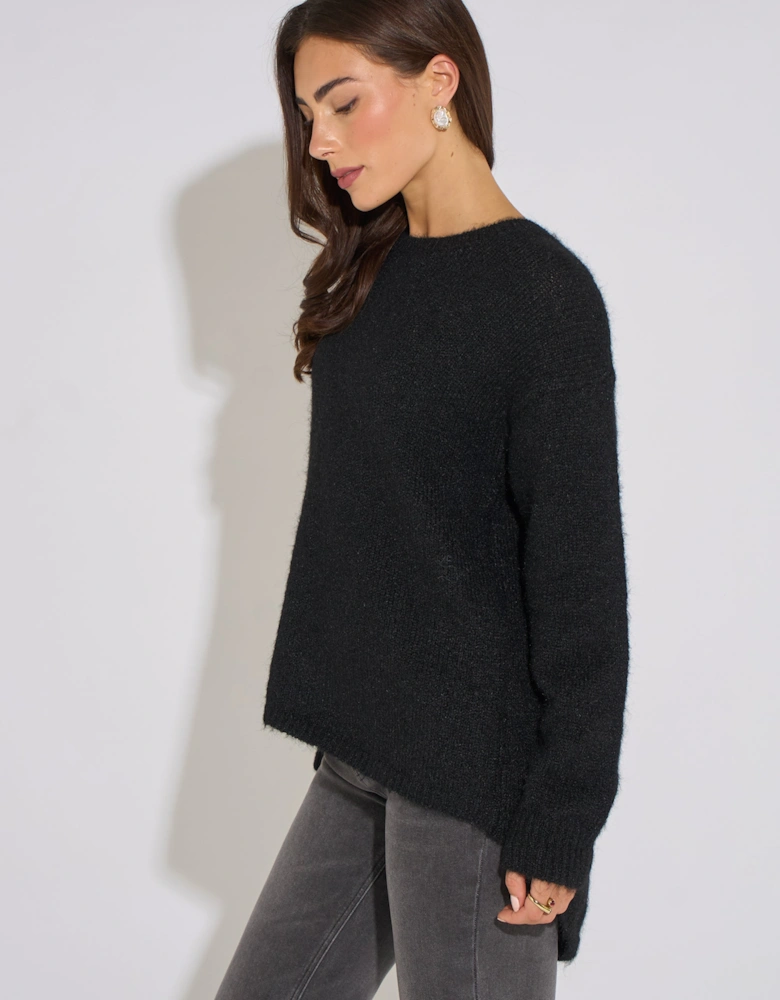Black Long Sleeve Jewelled Back Knit Jumper