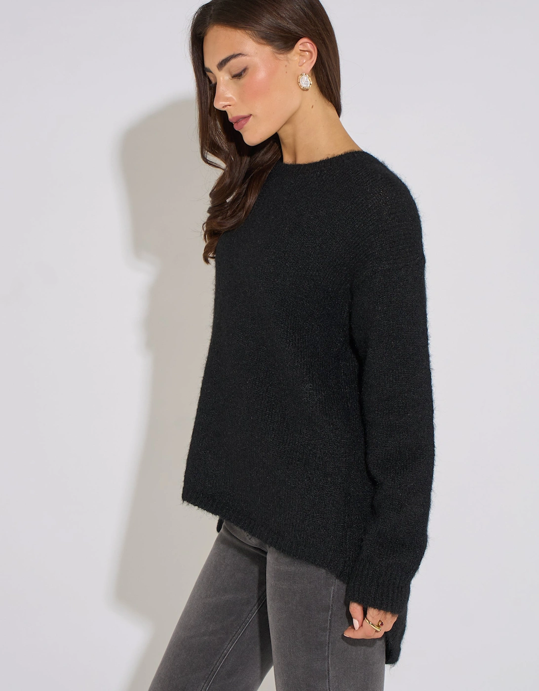 Black Long Sleeve Jewelled Back Knit Jumper