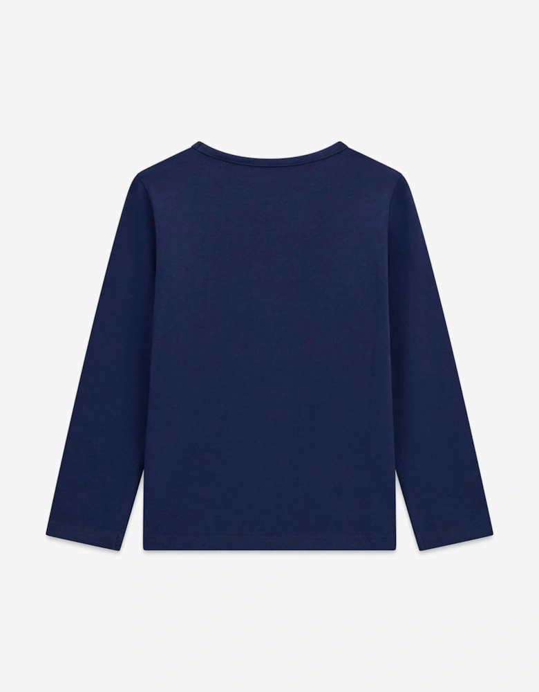 Guess Girls Long Sleeve Heart Logo T-Shirt in Navy