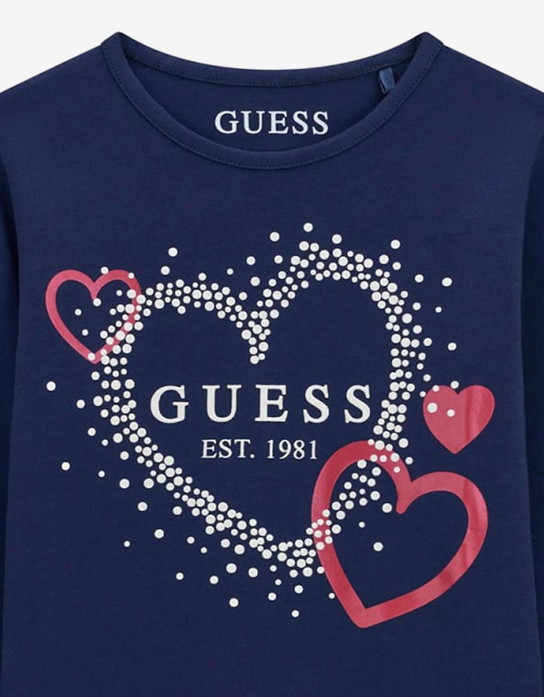 Guess Girls Long Sleeve Heart Logo T-Shirt in Navy