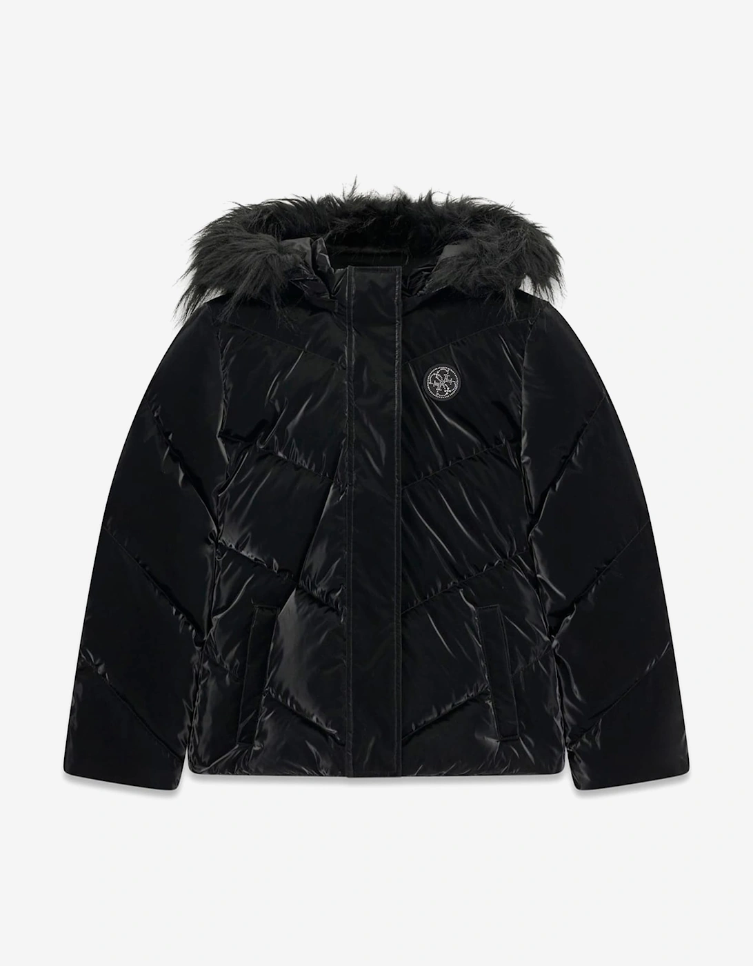 Guess Girls Down Padded Hooded Puffer Jacket in Black