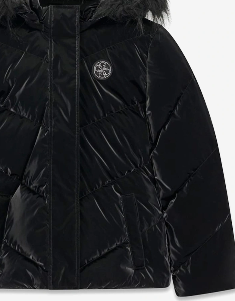 Guess Girls Down Padded Hooded Puffer Jacket in Black